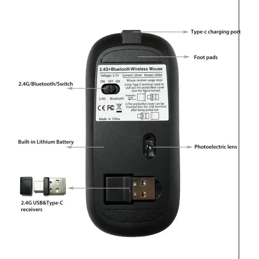KLO LED Rechargeable Mouse (BT5.2+Type-C+USB2.4G)